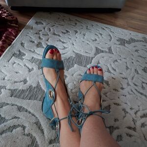 Elegant Blue Suede Women's Sandals